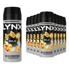 Lynx Anti-perspirant Deodorant Body Spray Gold 72H Anti White Marks 150ml, 12Pk