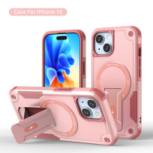 (iPhone 15, Rosa) iPhone Hülle stoßfest mit Ständer und Magnetring