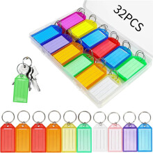 32PCS Key Fobs with Labels, Heavy Duty Key Tags with Ruled Blank Paper, Split Rings for Keys, Luggage, Pets and More