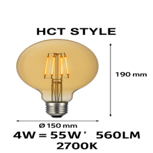 LED Filament Lampe E27 4W G150 Edison Glühbirne Warmweiß 2700K 560LM Bernstein Glas Dekorativ Energiesparend