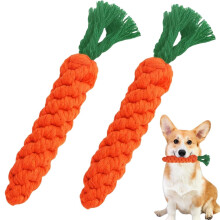 2er-Pack quietschendes Karotten-Hundespielzeug aus Plüschseil für aggressive Kauer, Welpen und Katzen, orange