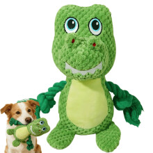 Weiches, quietschendes Dinosaurier-Hundespielzeug mit Seil für große, kleine und mittelgroße Hunde, Grün