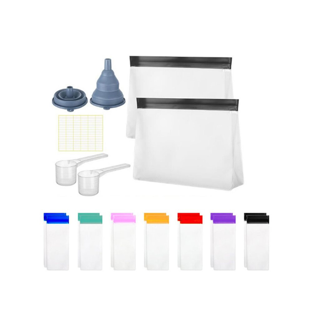 Tauoh Protein Powder Travel Container Set Single Dose Reusable Powder Supplement Packets With Funnels,Spoons And Labels