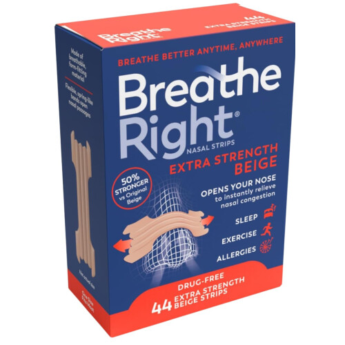 Breathe Right Extra Strength Beige 44 Pieces, Nasal Strips for