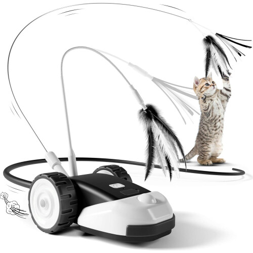 3 in 1 Automatic Moving Mouse Cat Toy 2 Speed with Feather String for Indoor Cats