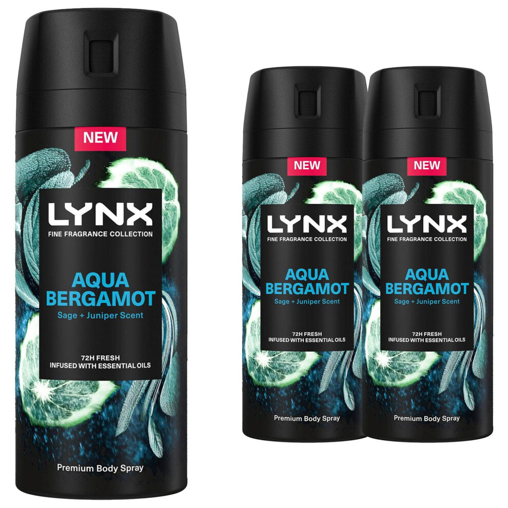 Lynx (Buy 3) Fine Fragrance Collection Aqua Bergamot Deodorant Body Spray 150Ml