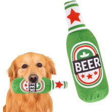 Plüsch-Hundespielzeug in Form einer grünen Bierflasche mit interaktiver Seilpfeife für kleine und große Hunde