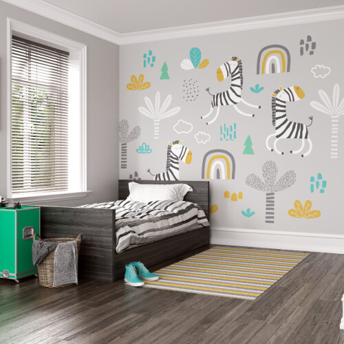 (Medium (3m X 2.4m)) Dancing Zebras - Grey