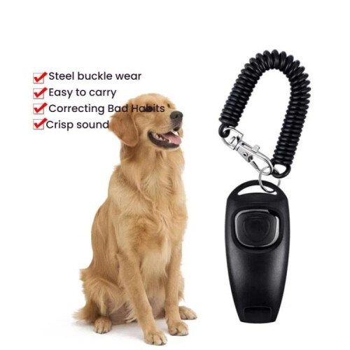 2-in-1-Hundetraining-Clicker mit langer Handschlaufe (Schwarz) 1
