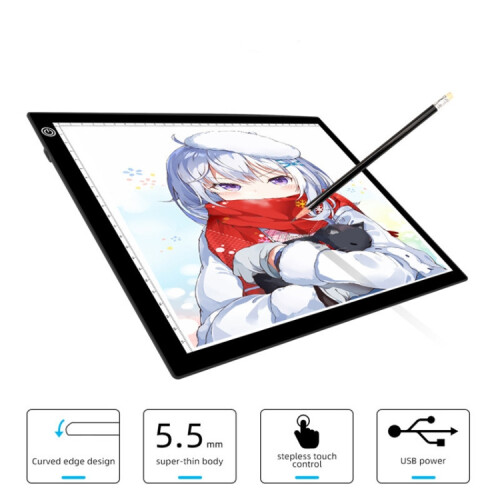 Tablette de copie LED avec aimant magnétique et câble USB, format A3, luminosité réglable (noire). 2