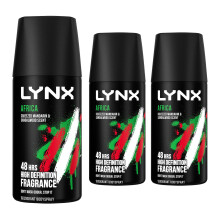 Lynx Body Spray Africa 48H High Definition Fragrance Deodorant for Men 35ml, 3pk