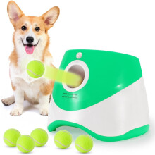 Kleiner automatischer Ballwerfer für Hunde mit 6 grünen Mini-Tennisbällen