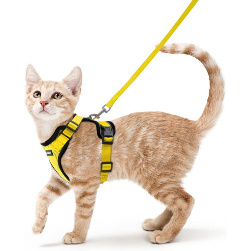 Size XS Yellow Cat Harness Adjustable Reflective Breathable Vest with Leash