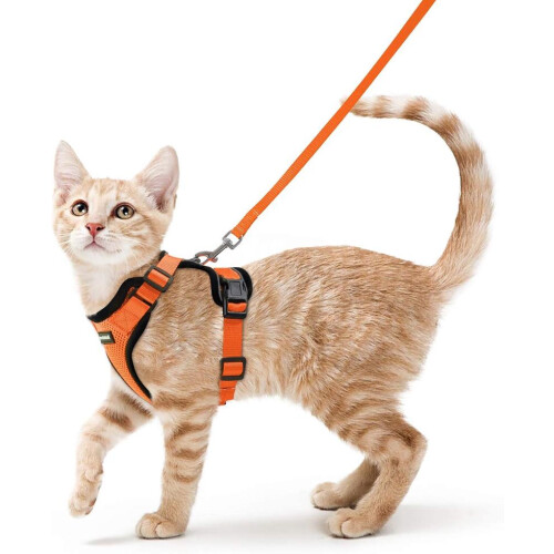 Size XS Orange Cat Harness Adjustable Reflective Breathable Vest with Leash
