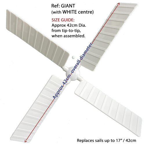 Replacement Sails for Garden Windmill. Ref: GIANT with WHITE centre. Genuine Windmill-Blades/Fling Promotions. Only replace your sails with same 2