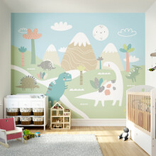 (Medium (3m X 2.4m)) Dinosaur Land - Pale Green
