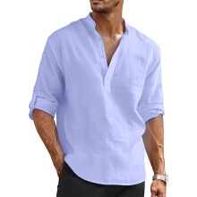 Men's Summer Lightweight Cotton Linen Shirts Casual-Sky Blue XL