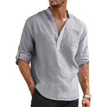 Linen Shirts Long Sleeve Hippie Yoga Summer Beach-Gray 5XL