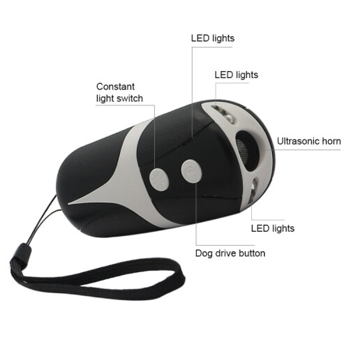 Handheld Portable Ultrasonic Dog Repeller with LED Lights(Black + White) 2