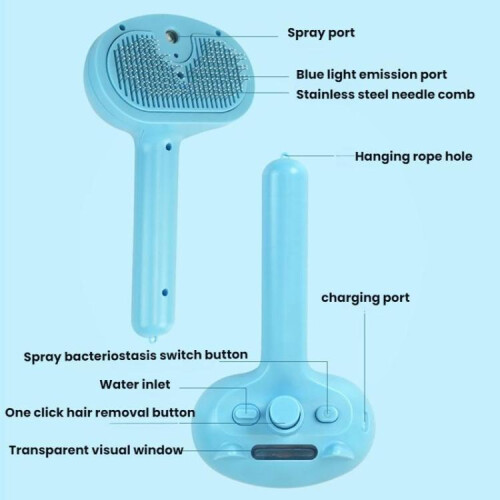 Pet Blue Light Antibacterial Spray Massage Knot Comb(Blue) 2