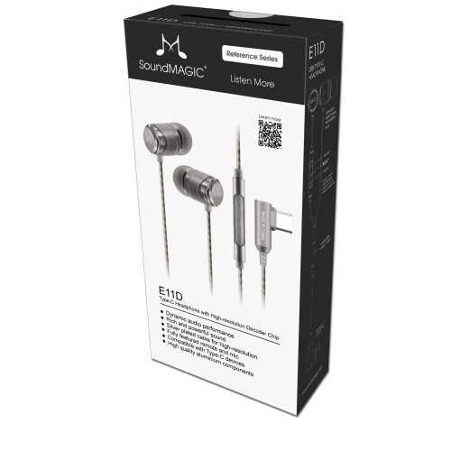 (Silver) SoundMAGIC E11D - In Ear Isolating USB-C Earphones with Integrated DAC 2