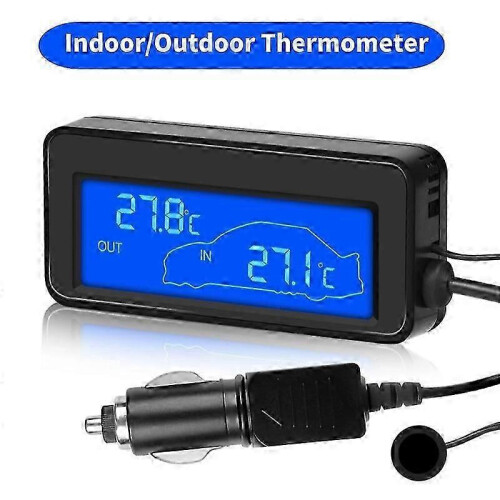 Termómetro para coche de interior/exterior con sensor, mini pantalla digital LCD, termómetro digital automático de 12 V, práctico con r 1
