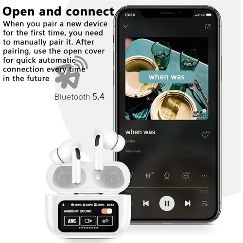 Wireless Bluetooth Earbuds with ANC, Touch Control Charging Case & Mic 1
