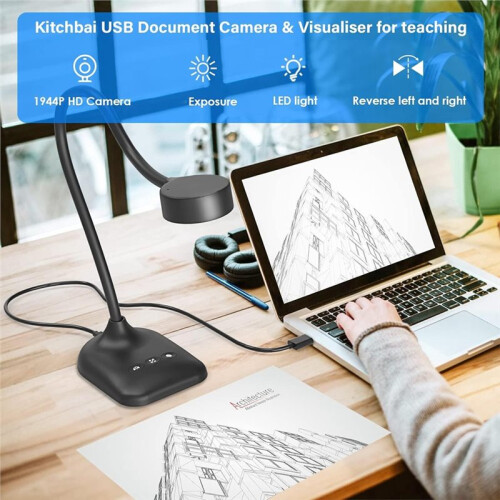 USB Document Camera, Document Webcam Camera with Mic, LED Lights, Image Invert, Folding for Learning Teaching 2