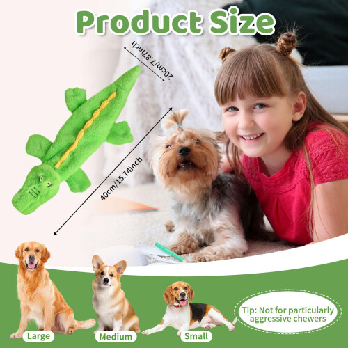 No Stuffing Squeaky Crinkle Crocodile Dog Toy Durable for Medium Large 2