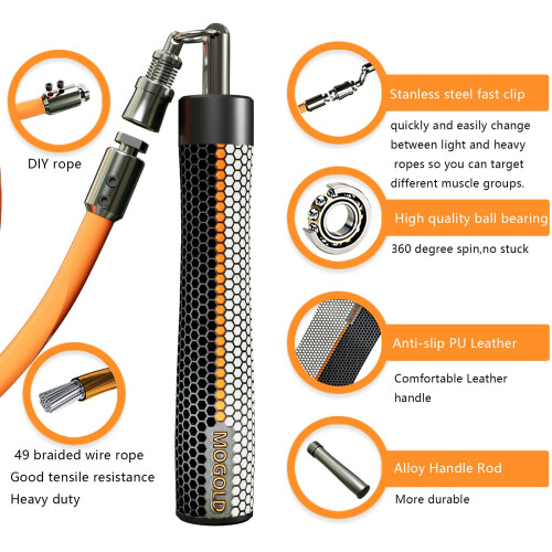 Weighted Jump Rope with Interchangeable 1/5lb 1/4lb 1/2lb 360 Spin Adjustable 2