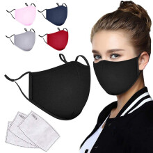 Reusable Face Mask Black Cotton Face Cover with 3 Replaceable Carbon Filters for Outdoor Dust Protection
