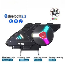 Casque de moto Y70 avec oreillette Bluetooth 5.3, écouteurs sans fil étanches IPX6 avec lumière LED RGB, appairage multipoint avec 2 té