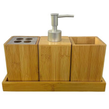 Portable Bamboo Bath Storage Box Set Empty Simple Pump Lotion Bottles Large Capacity Multi-Use Toothbrush Holder Women