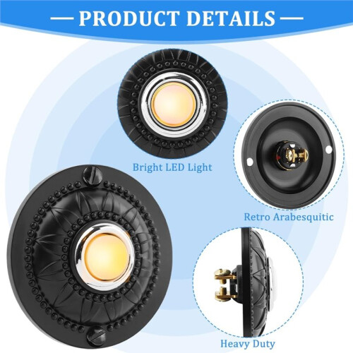 Round Doorbell Push Button, Metal Black Wired Lighted  LED Doorbell Button Replacement Solid Iron Door Bell Warm White 2