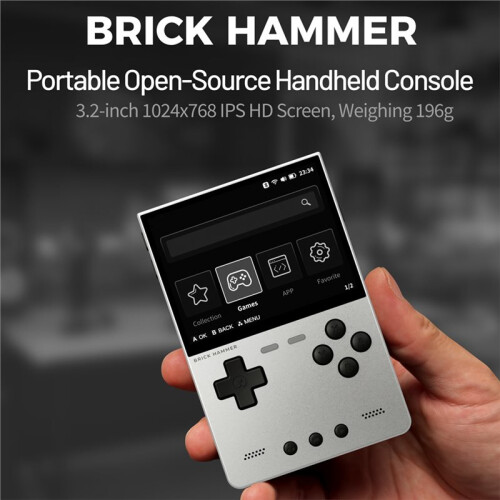 For TRIMUI BRICK Hammer Retro Video Game Console 3.2 Inch 1024x768 IPS Screen Open Source Handheld GamePad Silver 1