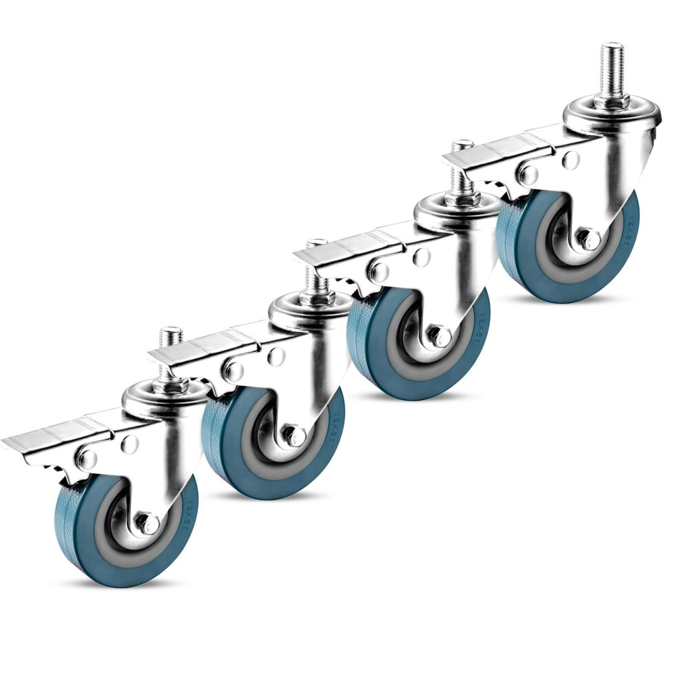 Set Of 4 Heavy Duty Swivel Caster Wheels With Brake, No Noise Pvc Threaded Stem Casters 75Mm M12 For Furniture And Workbench 9330225545965