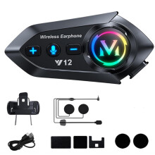 Y12 eksklusivt Bluetooth-headset for hjelm med 500 mAh batteri, 13 timers musikkspilletid, IPX6 vanntette motorsykkelhodetelefoner, Blu