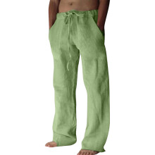 Cotton Linen Pants Men Casual Loose Fit Elastic-Green 4XL