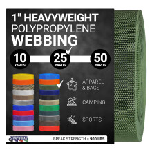 Strapworks Heavyweight Polypropylene Webbing - Heavy Duty Poly Strapping for Outdoor DIY Gear Repair, 1 Inch x 25 Yards - Olive Drab