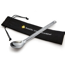finessCity Titanium Long Handled Spoon - 9.65inch/245mm Ultra Lightweight Long Camping Spoon with Polished Bowl and Waterproof Cloth Case for