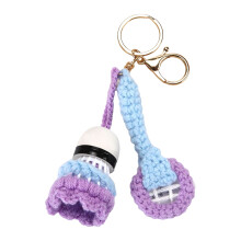 Unique Handmade Knitting Badminton Shaped Keyring-Purple