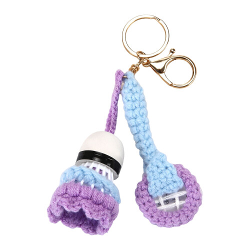 Unique Handmade Knitting Badminton Shaped Keyring-Purple