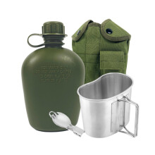 Army Water Bottle Military Water Canteen Set Camping Canteen Kit with 1L Water Bottle Foldable Aluminum Military Canteen with Handle Storage Bag for
