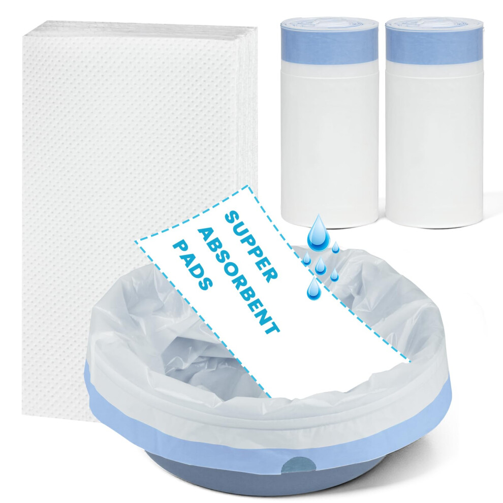 Acwoo Commode Liners With Absorbent Pads For Bedside Commode, 50 Pack Bedside Commode Disposable Bags And 50 Pack Commode Pads, Universal Fit All