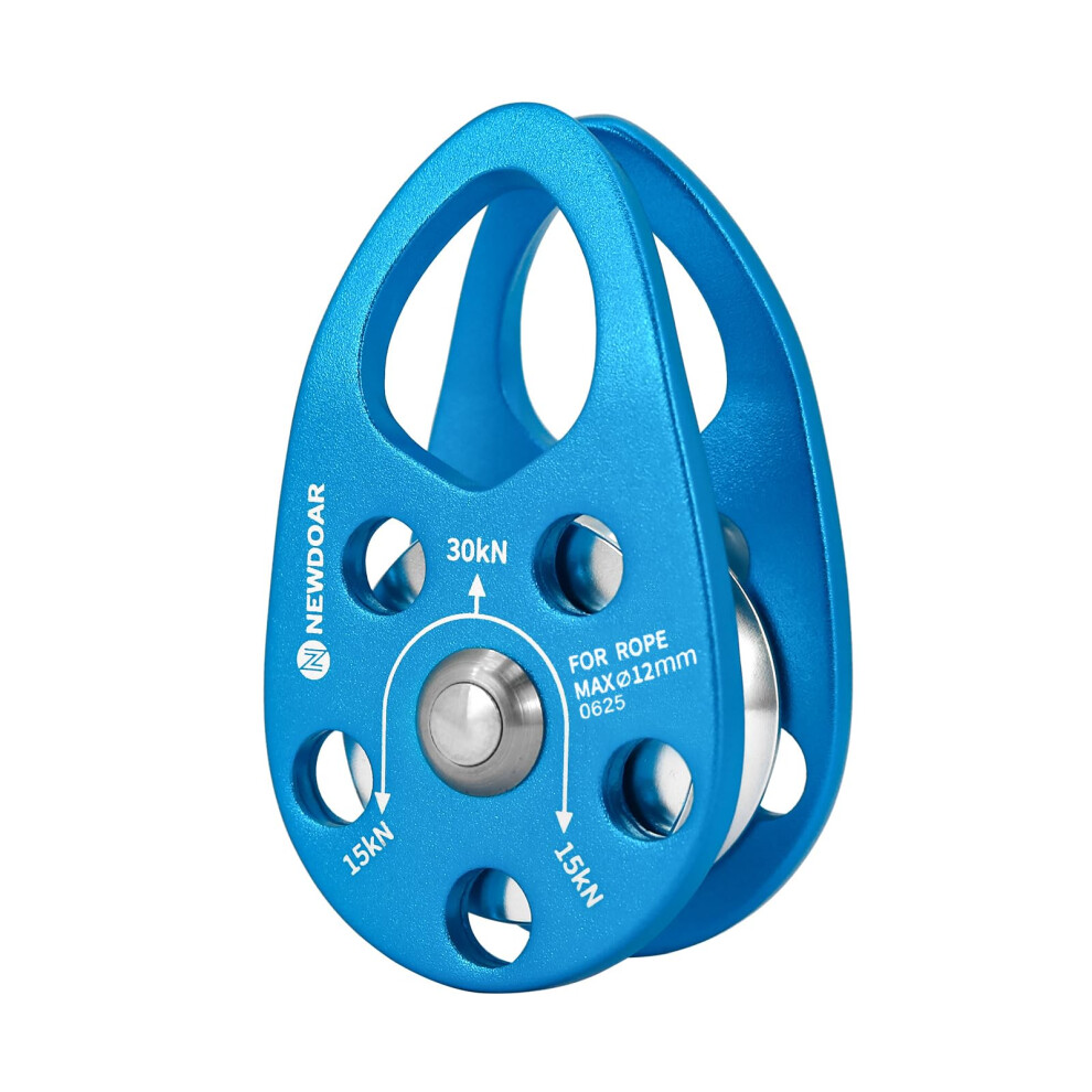 Newdoar Micro Mobile Pulley 30Kn/6746Lb Mobile Single Pulley Cheek Shaped For Max Rope 12Mm Rope For Climbing, Rescue Lifting,Hitch Tending-Blue/1Pc 5051224771547