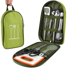 8 Pcs Camping Cooking Set, Portable Outdoor Cookware Utensils, Kitchen Cutlery Set with Multifunctional Stainless Steel Cutlery and Waterproof Storage