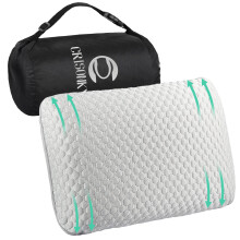 Crisonky Travel and Camping Pillow- Compressible Medium Firm Memory Foam Pillow with Carry Bag for Backpacking & Airplane, Lumbar Support. Breathable