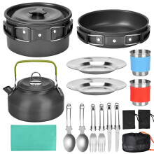 Camping Cooking Set Portable Camping Cookware Kit Aluminum Outdoor Camping Pans Pots and Stove Cooking Gear for Outdoor Hiking BBQ Picnic Campfire