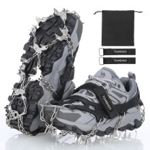 TOMSHOO 32 Spikes Crampons Anti-Skid Chains Spikes Ice Cleats Stainless Steel Traction Snow Grips Rubber Straps Universal For Snow Walking Mud