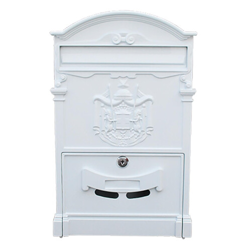 Galvanized Wall Mounted Mailbox with Lock, Large Capacity, Weather Resistant, Retro White Design